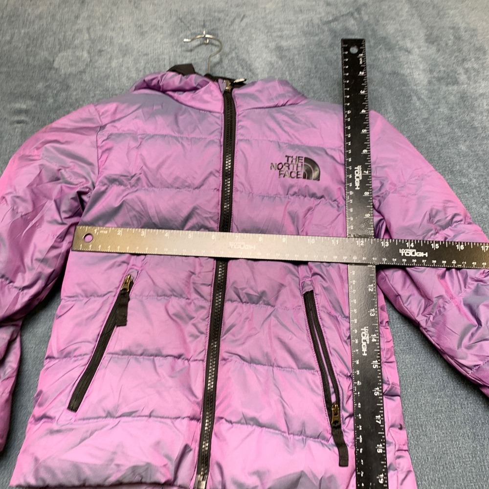 The North Face Puffer Jacket Girls XS Purple Hooded Long Sleeve Winter Full Zip - Picture 6 of 12